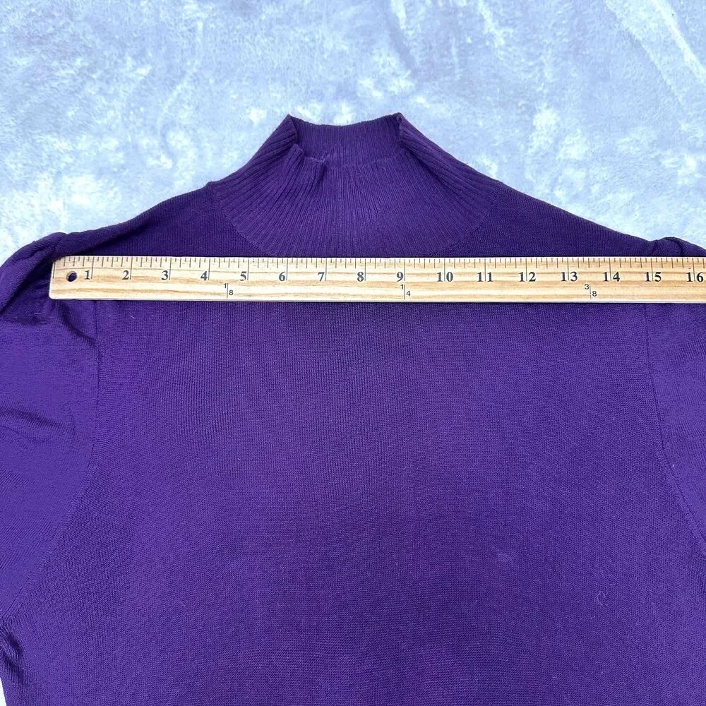 Bebe Women Purple Ribbed Mock Neck Puff Sleeve Sweater Knit Top Sweater Sz Large